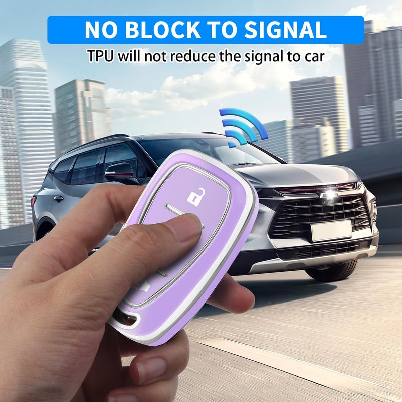 QBUC Key Fob Cover for Chevy, Car Key Fob Case with Keychain for Equinox 2018-2022 Sonic 2017-2020 Spark 2016-2022 Traverse Trailblazer Trax Accessories Protector (Purple) - Image 4